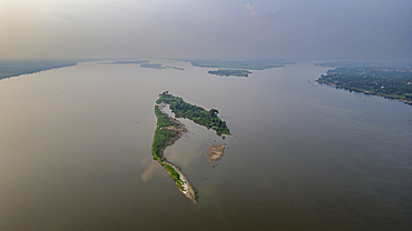 Aerial of the Congo River, Mbandaka, Equateur province, Democratic Republic of Congo, Africa