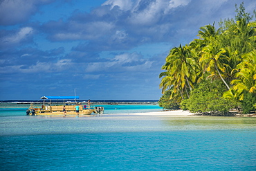 Traditional wood carved boat in the Aitutaki lagoon, Rarotonga and the Cook Islands, South Pacific, Pacific