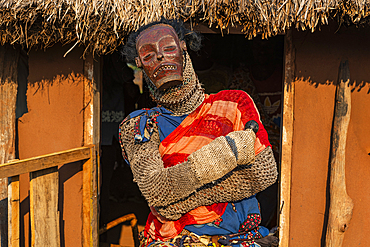 Traditional masked man, Tshikapa, Kasai, Democratic Republic of Congo, Africa