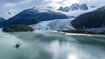 Zodiac below Pia glacier, Tierra del Fuego, Chile, South America