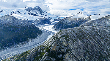 Aerial of the curvy Pia glacier, Tierra del Fuego, Chile, South America