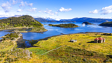 Aerial of Wulaia Bay, Tierra del Fuego, Chile, South America