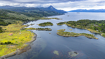 Aerial of Wulaia Bay, Tierra del Fuego, Chile, South America