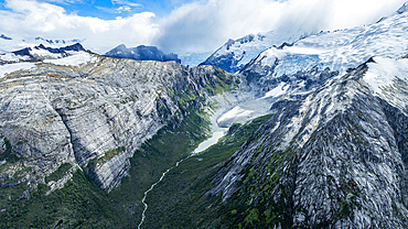 Aerial of Potter glacier, Tierra del Fuego, Chile, South America