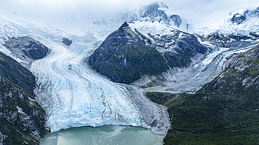 Aerial of Potter glacier, Tierra del Fuego, Chile, South America