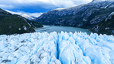 Aerial of Potter glacier, Tierra del Fuego, Chile, South America