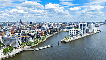 Aerial of the Speicherstadt, Hamburg, Germany, Europe