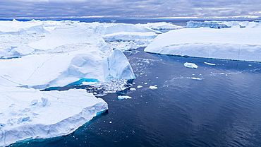 Aerial of the Ilulissat Icefjord, UNESCO World Heritage Site, Western Greenland, Denmark, Polar Regions