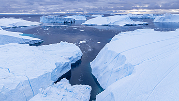 Aerial of the Ilulissat Icefjord, UNESCO World Heritage Site, Western Greenland, Denmark, Polar Regions