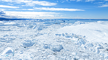 Aerial of the Ilulissat Icefjord, UNESCO World Heritage Site, Western Greenland, Denmark, Polar Regions