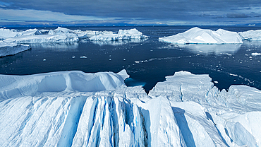 Aerial of the Ilulissat Icefjord, UNESCO World Heritage Site, Western Greenland, Denmark, Polar Regions