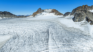 Aerial of a glacier, Kulusuk, Greenland, Denmark, Polar Regions