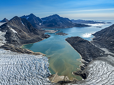 Aerial of Kulusuk fjord, Greenland, Denmark, Polar Regions