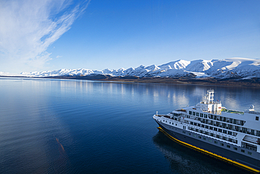 Aerial of an Arctic icebreaker, Axel Heiberg island, Nunavut, Canadian Arctic, Canada, North America