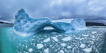 Aerial of an ice arch in the Nuuk Icefjord, Western Greenland, Denmark, Polar Regions