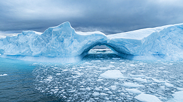 Aerial of an ice arch in the Nuuk Icefjord, Western Greenland, Denmark, Polar Regions