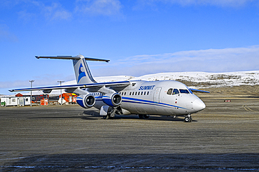 Charter plane in Resolute, Inuit hamlet, Cornwallis island, Nunavut, Canadian Arctic, Canada, North America