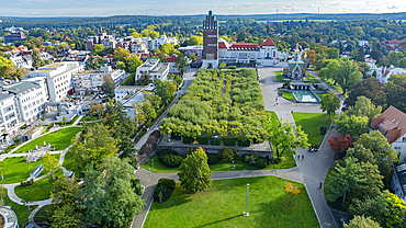 Aerial of the Unesco world heritage site, Matthildenhoehe, Darmstadt, Germany