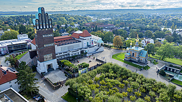 Aerial of the Unesco world heritage site, Matthildenhoehe, Darmstadt, Germany