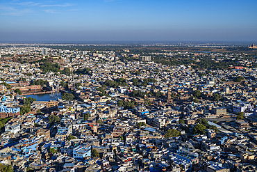 Overlook over the blue city from Mehrangarh fort, Jodhpur, Rajasthan, India