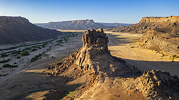 Aerial of the rocky mountains around Zouar, Tibesti Mountains, Chad, Africa