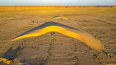 Aerial of a beautiful sand dune in the Tibesti Mountains, Chad, Africa