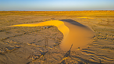 Aerial of a beautiful sand dune in the Tibesti Mountains, Chad, Africa