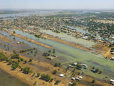 Aerial of N´Djamena capital of Chad and the Chari river, Chad, Africa