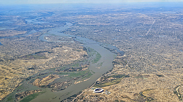 Aerial of N´Djamena capital of Chad and the Chari river, Chad, Africa