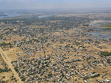 Aerial of N´Djamena capital of Chad and the Chari river, Chad, Africa