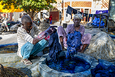 Men dying Indigo blue, Kofar Mata Dye Pits, Kano, Nigeria