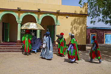 Emir of Daura walking around his palace, Fadar Daurama Emir palace, Daura Emirate, Katsina state, Nigeria