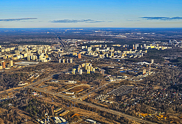 Aerial of the satellitte cities of Moscow, Russia