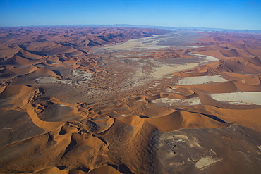 Aerial of a dead lake (vlei), in the Namib Desert, Namibia, Africa