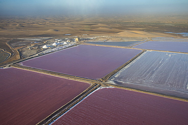 Aerial of salt pans on the edge of the Namib desert, Namibia, Africa