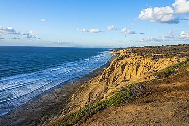 Sandstone cliffs at sunset, Torrey Pines, California, United States of America, North America