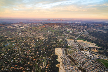 Aerial over Encinitas from a hot air balloon, California, United States of America, North America