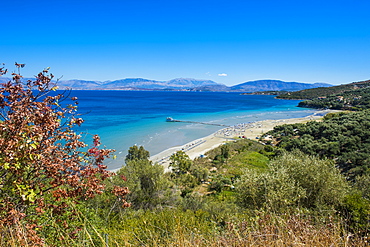 View over Apraos Beach, northern Corfu, Ionian islands, Greek Islands, Greece, Europe