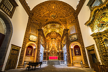 Beautiful carved altar, largest in Portugal, College Jesuit church, Ponta Delgada, Island of Sao Miguel, Azores, Portugal, Atlantic, Europe