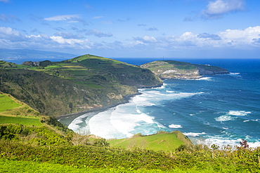 View over the northern coastline from the viewpoint Santa Iria, Island of Sao Miguel, Azores, Portugal, Atlantic, Europe