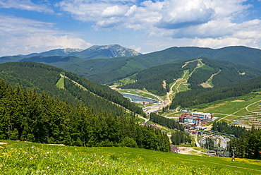 View over the Bukovel ski resort, Carpathian Mountains, Ukraine, Europe