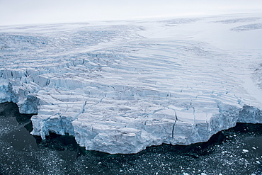 Aerial of the massive glacier of Alexandra Land, Franz Josef Land archipelago, Arkhangelsk Oblast, Arctic, Russia, Europe