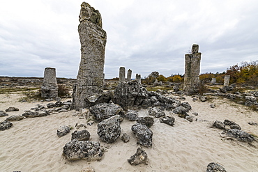 Stone desert Pobiti Kamani rock phenomenon, near Varna, Bulgaria, Europe