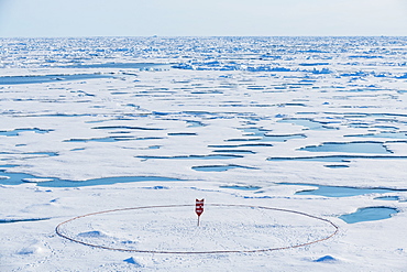 Circle around sign on North Pole, Arctic