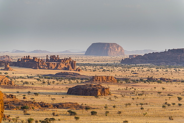 View over the beautiful scenery of the Ennedi Plateau, UNESCO World Heritage Site, Ennedi region, Chad, Africa