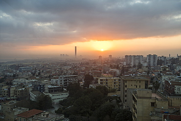 Sunrise over Algiers with the largest minaret in the world, Algiers, Algeria, North Africa, Africa