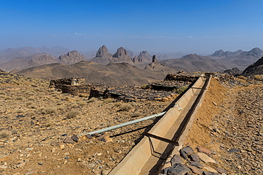 Water system on top of Assekrem, Tamanrasset, Hoggar mountains, Algeria, North Africa, Africa