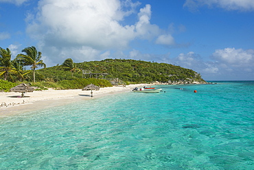 Turquoise waters and a white sand beach, Exumas, Bahamas, West Indies, Caribbean, Central America