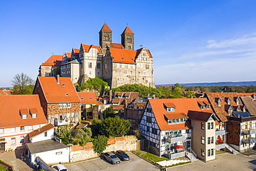 Aerial of the town of Quedlinburg, UNESCO World Heritage Site, Saxony-Anhalt, Germany, Europe