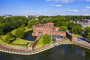 Aerial of the Amber Museum set in a fortress tower, Kaliningrad, Russia, Europe